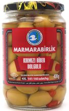 Оливки Marmarabirlik Biber зеленые фаршированные перцем 4XL, 400 г, 2 шт