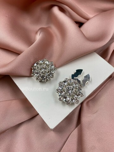 Накладка на пуговицу стразы серебристые в серебристом обрамлении (клипса)