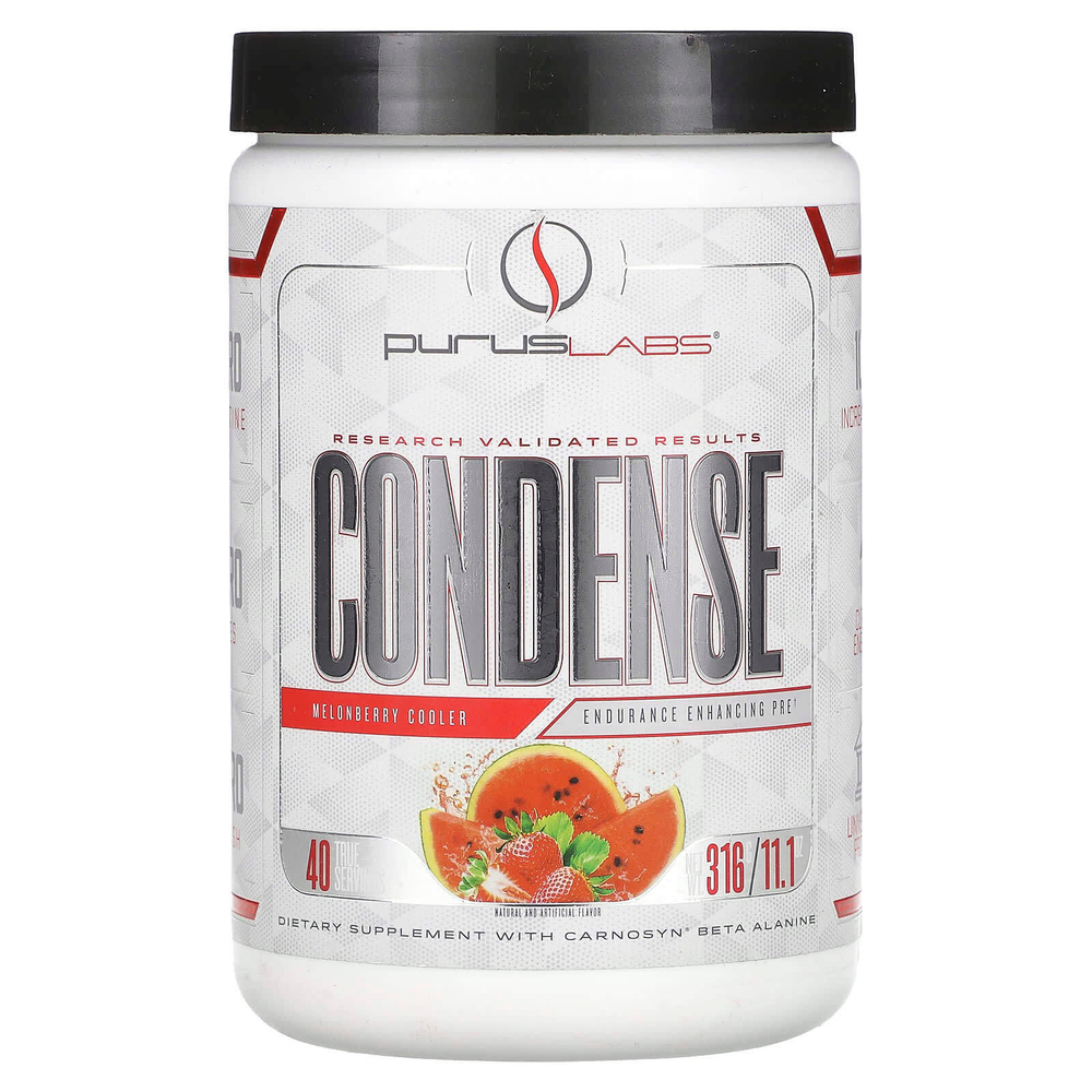 Purus Labs, ConDense, предтренировочный комплекс для повышения выносливости, со вкусом арбуза и клубники, 316 г (11,1 унции)