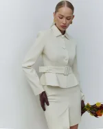 Юбка мини со шлицей, Кремовый