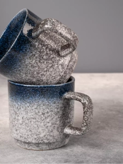 Набор 6 кружек синие с белым чашки фарфор 275 мл