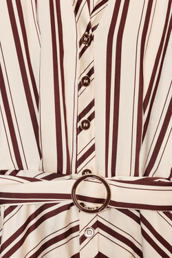 ZARA ПЛАТЬЕ МИДИ В ПОЛОСКУ С РЕМНЕМ, ЭКРЮ/ГРАНАТОВЫЙ