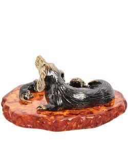 Народные промыслы AM-2060 Фигурка «Собака-Кнопка с щенятами» (латунь, янтарь)