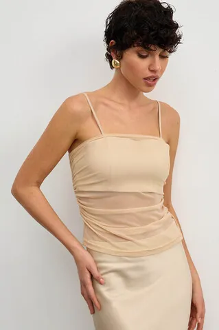 Топ из атласа с сеткой  цвета шампань