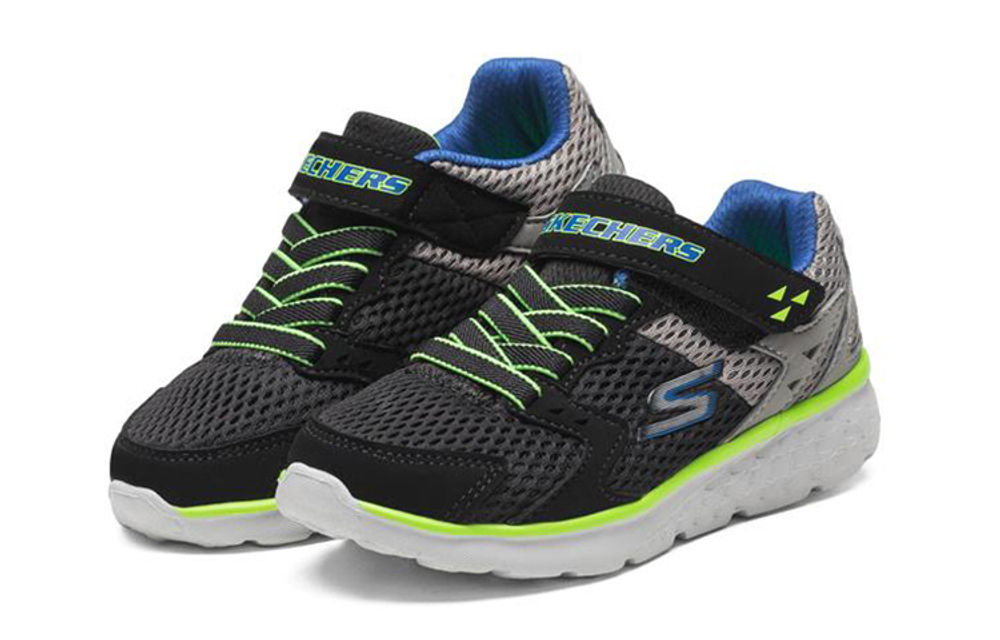 Big kids Skechers Skechers Go Run 400 Proxo synthetic leather fabric color matching non-slip shock absorption wear-resistant breathable low-cut children's running shoes black gray green