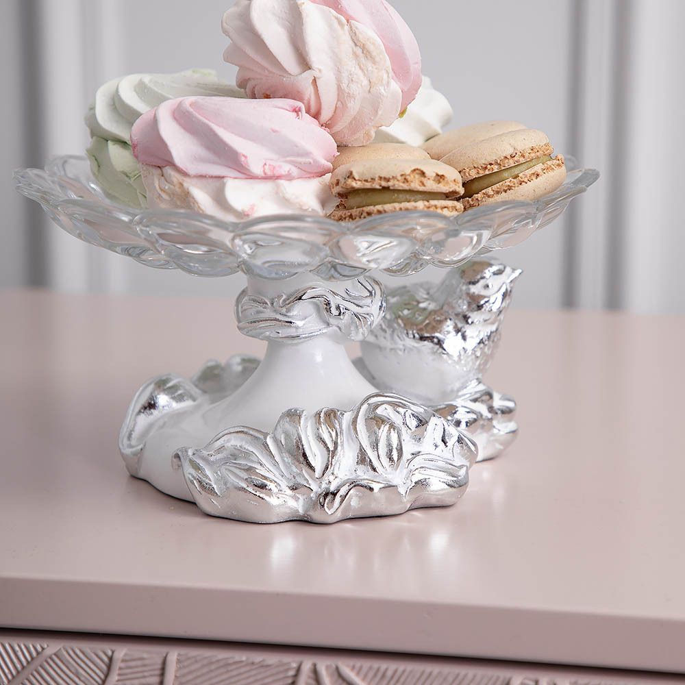 Фруктовница Белла Белая со стеклянной чашей Лепестки