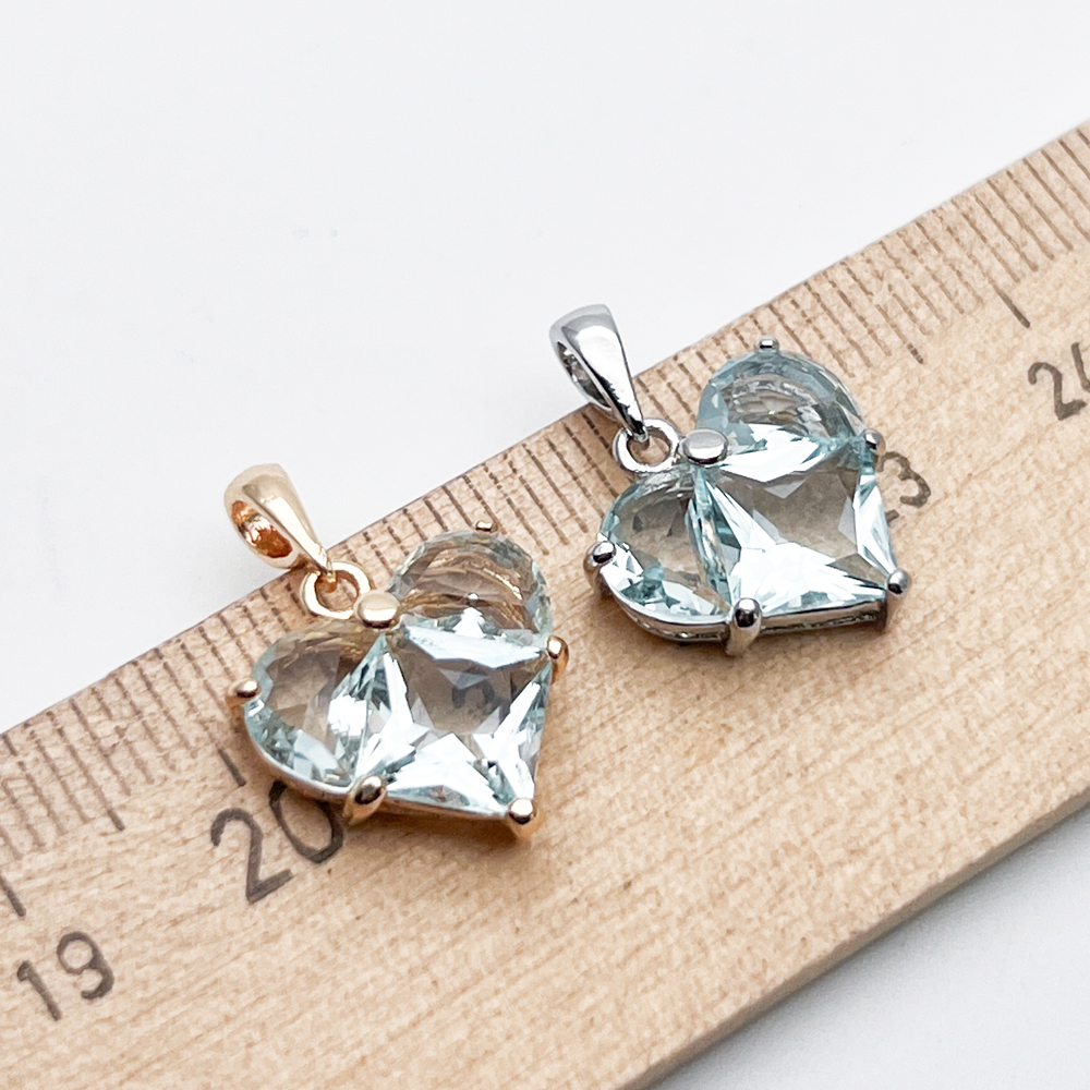 Подвеска Сердце, цвет серебро+аквамариновый, размер 14*14 мм, цена за 1 шт