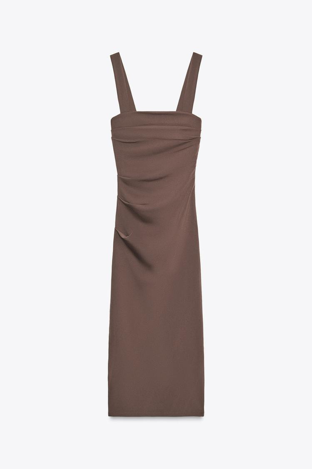 ZARA ПЛИССИРОВАННОЕ ПЛАТЬЕ МИДИ, КОРИЧНЕВЫЙ