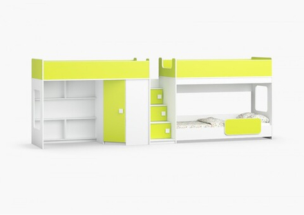 Трехъярусная кровать КарИВи Л-43.2.5 Белый  Лайм