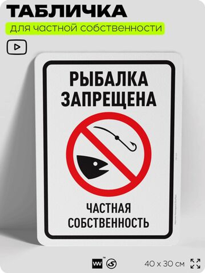 Табличка для частной территории "Рыбалка запрещена", на дом, для участка, организаций и частных территорий, предупреждающая, 40х30 см, Silver Plane x Айдентика Технолоджи