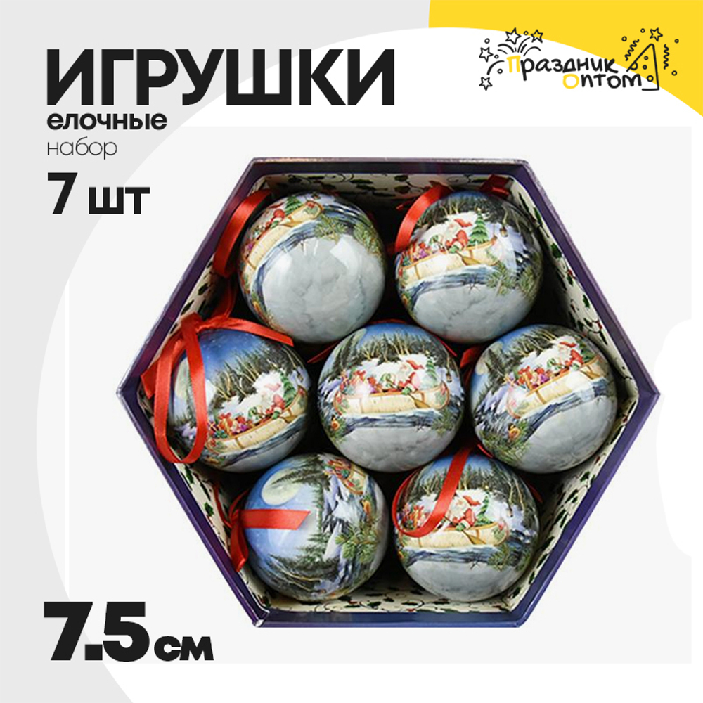 игрушка елочная 7шт набор 7.5см (голубой)