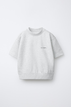 ZARA ТОЛСТОВКА С КОРОТКИМИ РУКАВАМИ И РЕЛЬЕФНОЙ НАДПИСЬЮ, СЕРЫЙ МЕЛАНЖ