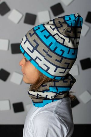Комплект шапка и шарф для мальчика Зигзаг-голубой (шапка+снуд)
