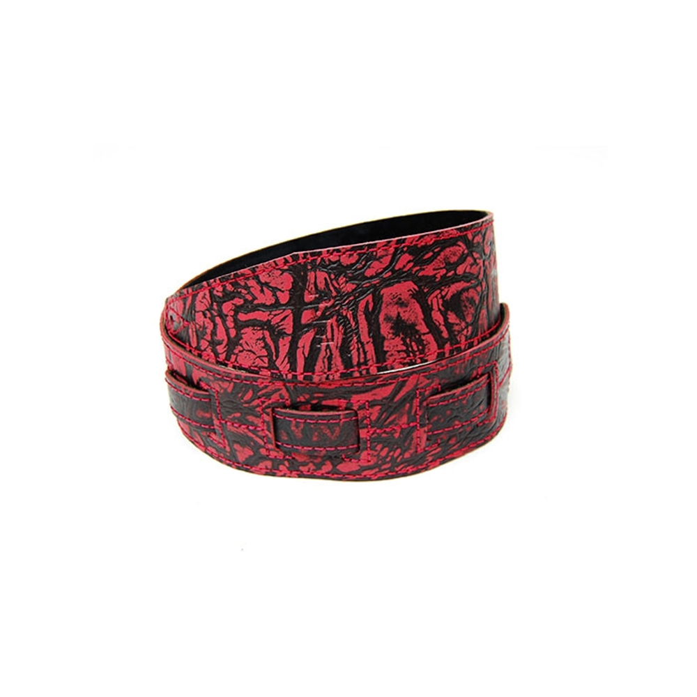 Fidel FL8013LT Leather Tigina Ремень для гитары, кожаный, маджента. Ширина: 70 мм. Длина: 900-1440 мм. Толщина: 2,5-3 мм. Ремень прострочен малиновой ниткой.