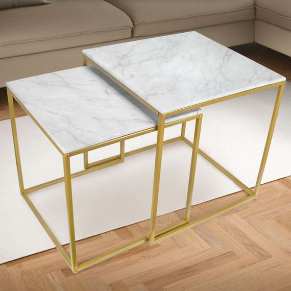 Стол журнальный МеталлАрт М002 белый мрамор/золото