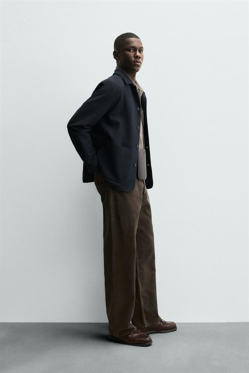 ZARA КУРТКА-РУБАШКА КЛАССИЧЕСКОГО КРОЯ С РЕЛЬЕФНОЙ ТЕКСТУРОЙ, МОРСКОЙ СИНИЙ