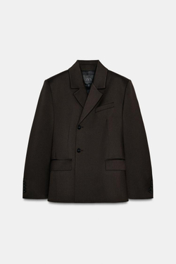 ZARA ДВУБОРТНЫЙ БЛЕЙЗЕР — ZW COLLECTION, ТЕМНО-КОРИЧНЕВЫЙ