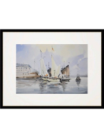 Картина авторская акварельная в паспарту 30х40 см на стену для интерьера "Парусники в гавани"