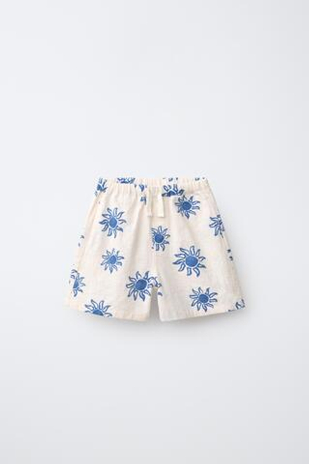 ZARA ШОРТЫ С ПРИНТОМ «СОЛНЦЕ», ЭКРЮ/СИНИЙ