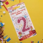Свеча для торта Цифра Весёлый затейник «2» 6 см