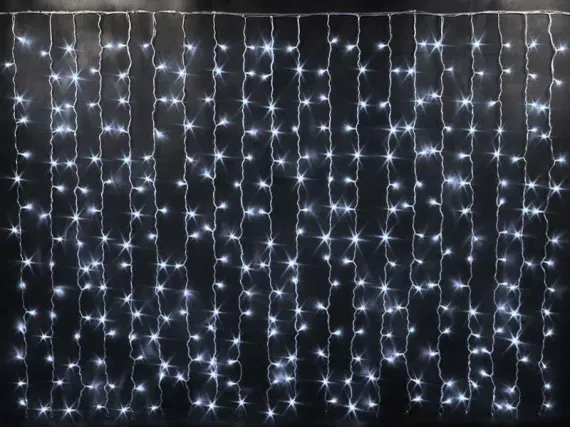 Светодиодный облегченный занавес 2*1.5 м., 220V, 300 холодных белых LED ламп, прозрачный ПВХ провод, Rich LED (RL-CS2*1.5-T/W)