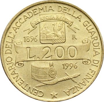 200 лир 1996 Италия «100 лет Академии таможенной службы»