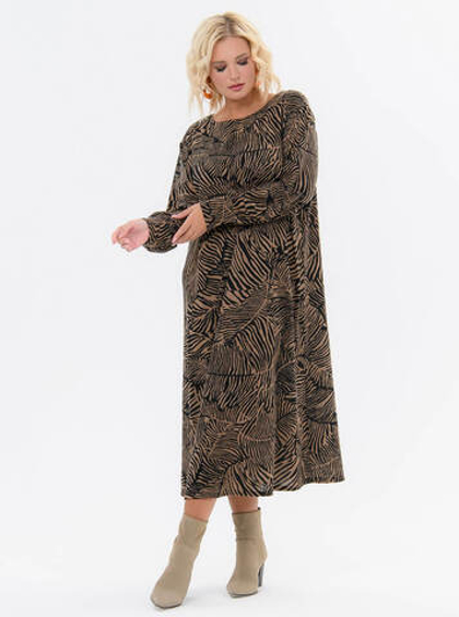 Платье миди из джерси, принт каштаново-чёрный