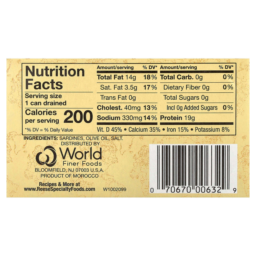 Reese, сардины, в 100% оливковом масле, 124 г (4,4 унции)