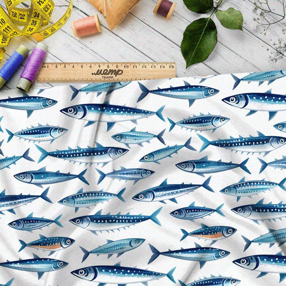 Ткань Барби синие морские рыбы
