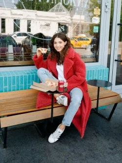 Шуба чебурашка пальто тедди из шерсти, красная, SilverFox