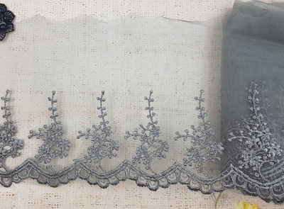 Вышивка на сетке, ш. 19 см, серо-зелёный