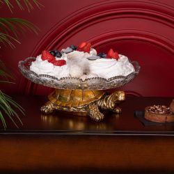 Фруктовница-конфетница Черепаха со стеклянной чашей 1257 Бронза