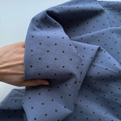 Фланель Чёрный горошек на сизом фоне