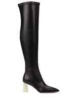 Женские чёрные ботфорты с жемчужным каблуком