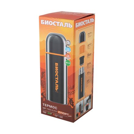 Термос &quot;Биосталь-СПОРТ&quot; с узкой горловиной, цв. черный, 0,75 л/12/