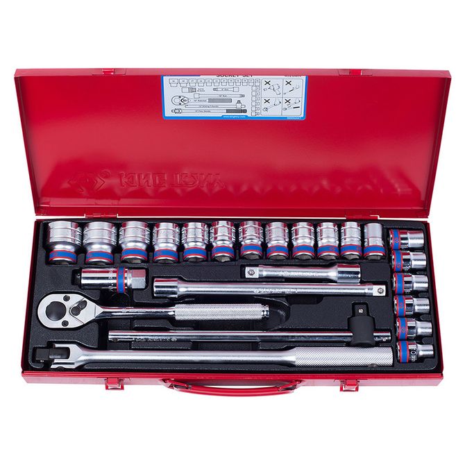 KING TONY (4026MR) Набор торцевых головок с принадлежностями 1/2", 12-гранные, 10-32 мм, 24 предмета
