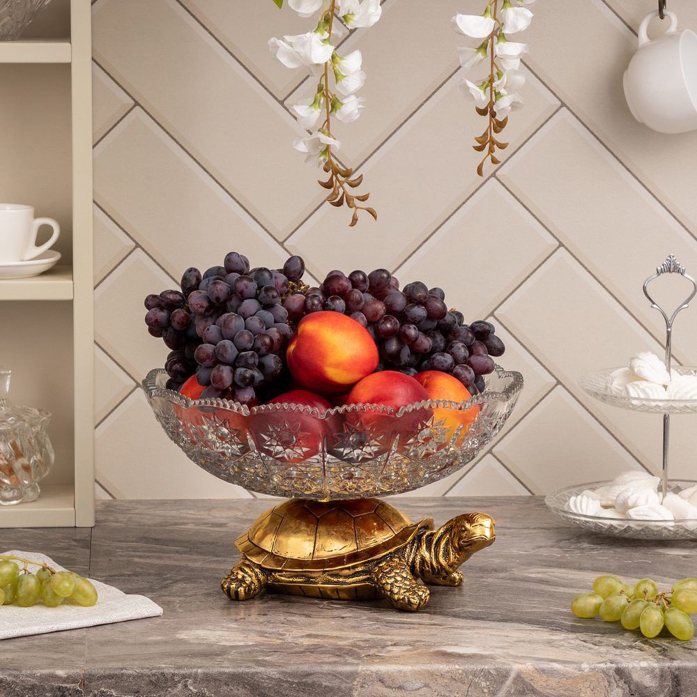 Фруктовница-конфетница Черепаха со стеклянной чашей 7373 Бронза