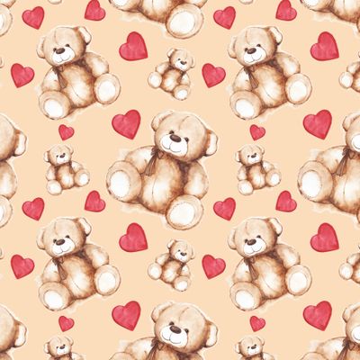Акварельный плюшевый мишка Тедди с красными сердцами