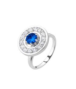 Кольцо из серебра со вставками из выращенной синей шпинели и бесцветных фианитов