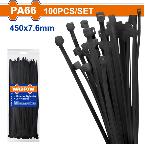 Кабельные стяжки черные 7.6х450 мм 100 шт (20/40) WADFOW WTEB545076