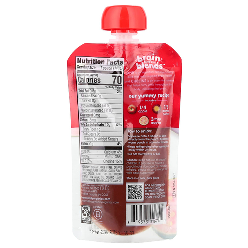 Happy Family Organics, Happy Baby®, Brain Support Blends™, смесь для поддержки мозга, для детей от 6 месяцев, органические яблоки, фиолетовая морковь и гуава, 113 г (4 унции)