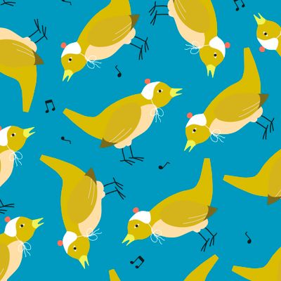 Соловьи в шапочках на ярко синем фоне