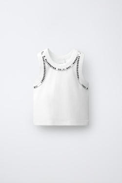 ZARA ТОП С ПАЙЕТКАМИ, БЕЛЫЙ