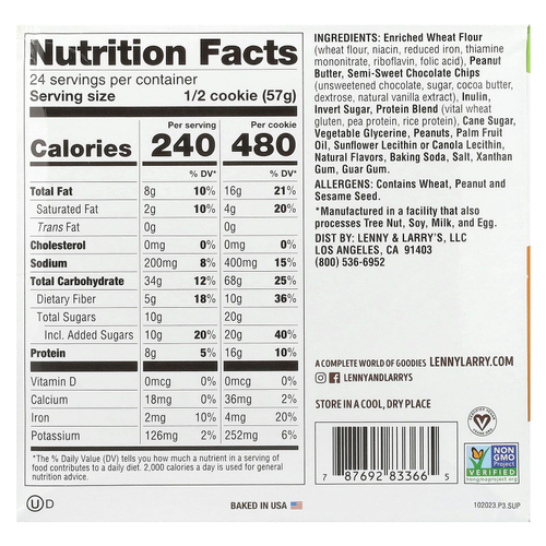 Lenny & Larry's, The COMPLETE Cookie, арахисовая паста с шоколадной крошкой, 12 видов печенья, 113 г (4 унции)