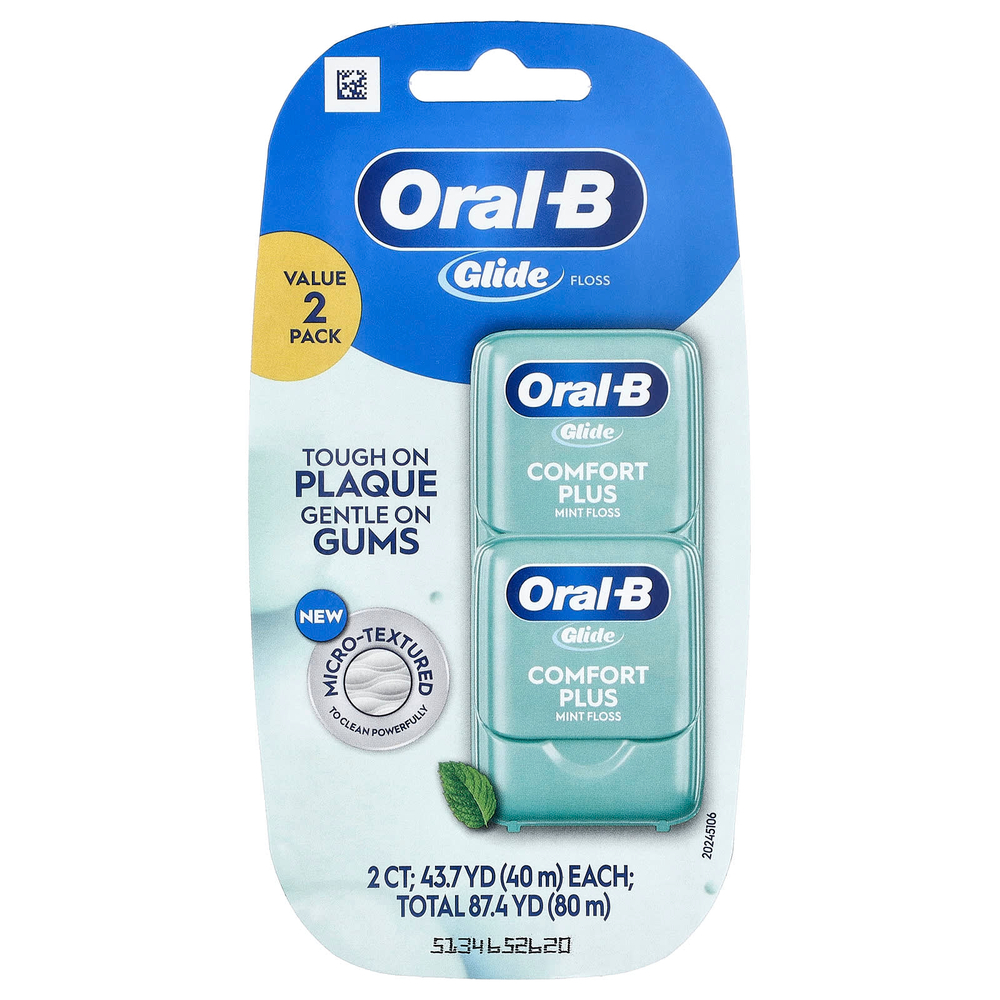Oral-B, Glide Floss, Pro Health, комфорт плюс, мятный вкус, 2 тюбика по 40 м (43,7 ярда)