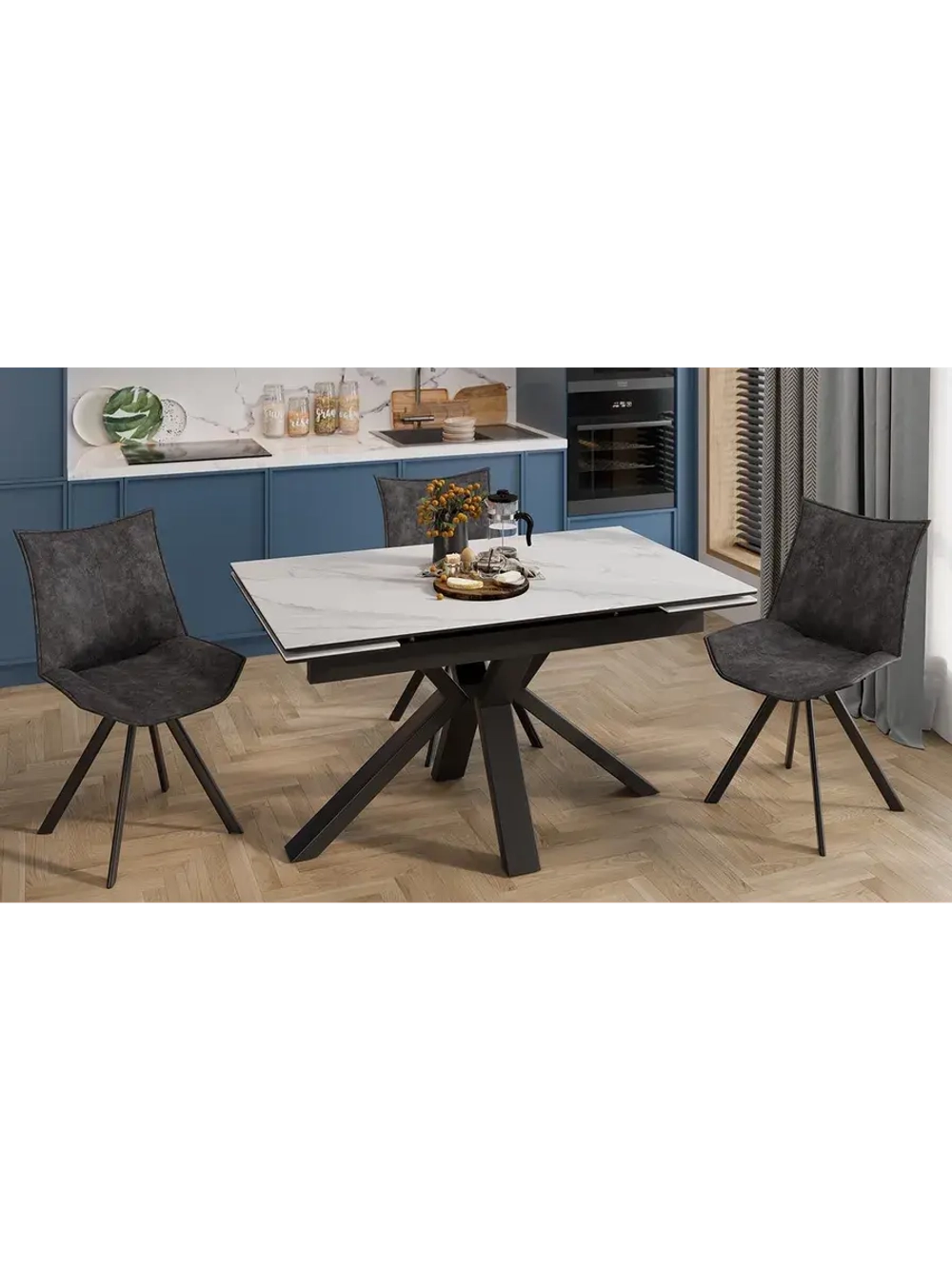 Стол кухонный Черный муар мрамор 140(200)х85х76 см