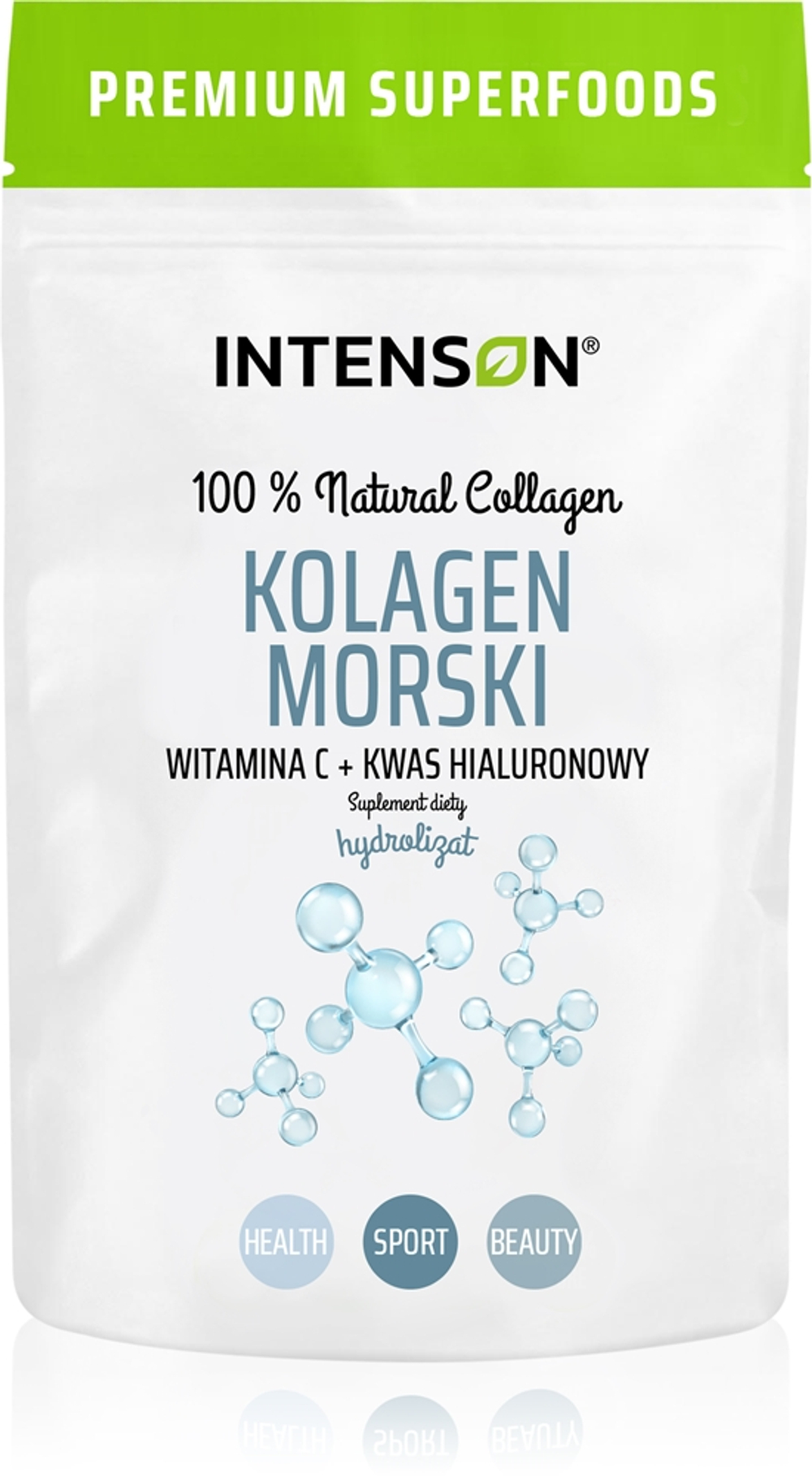 Intenson Kolagen morski Kwas Hialuronowy +Witamina C - Порошок для приготовления напитка для красивых волос, кожи и ногтей, 60 g