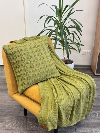 Вязаная наволочка "Квадраты" 50х50см (оливковый)