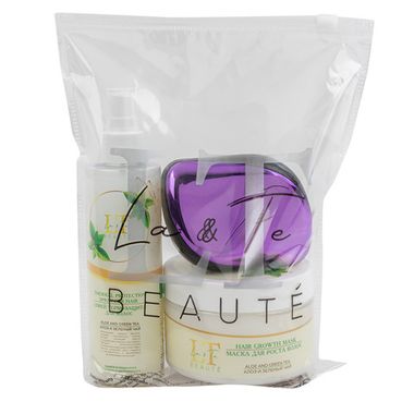 Набор Алоэ и зеленый чай(маска для роста волос.спрей термозащита.расческа.пакет 200*250) La and Te beaute LT-44