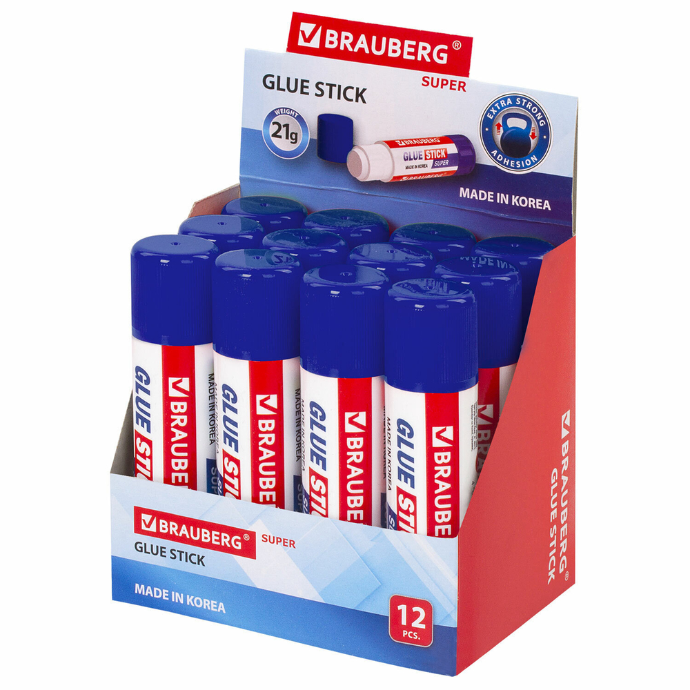 Клей-карандаш BRAUBERG SUPER 21 г ЮЖНАЯ КОРЕЯ (12 штук в упаковке)